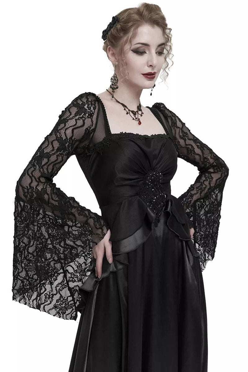 Titanic Tiered Black Satin Gothic Gown